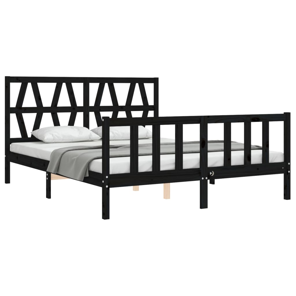 Bed Frame without Mattress Black 150x200 cm Solid Wood Pine