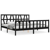 Bed Frame without Mattress Black 183x203 cm King Solid Wood Pine - Front View
