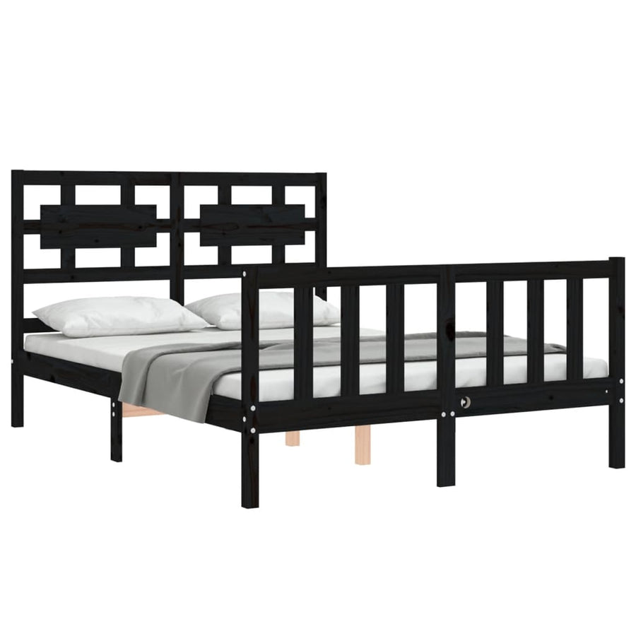 Bed Frame without Mattress Black 135x190 cm Solid Wood Pine