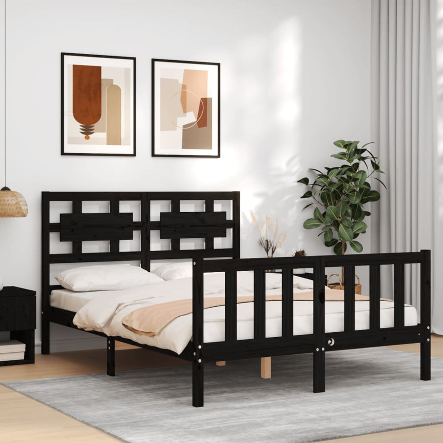 Bed Frame without Mattress Black 135x190 cm Solid Wood Pine