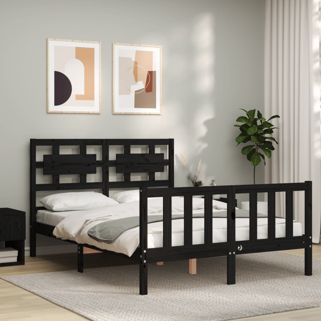 Bed Frame without Mattress Black 135x190 cm Solid Wood Pine