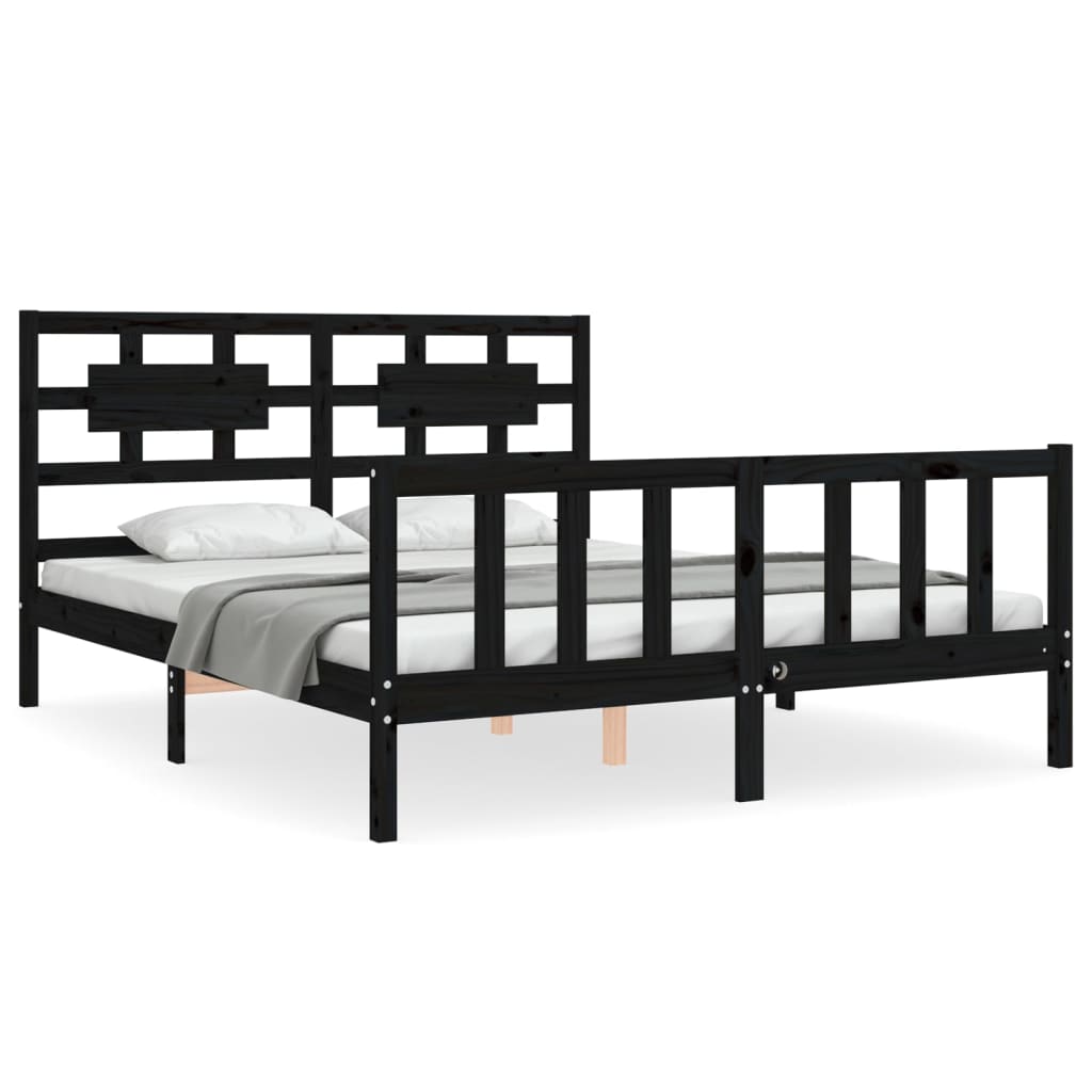 Bed Frame without Mattress Black 150x200 cm Solid Wood Pine