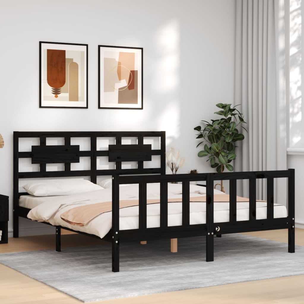 Bed Frame without Mattress Black 150x200 cm Solid Wood Pine