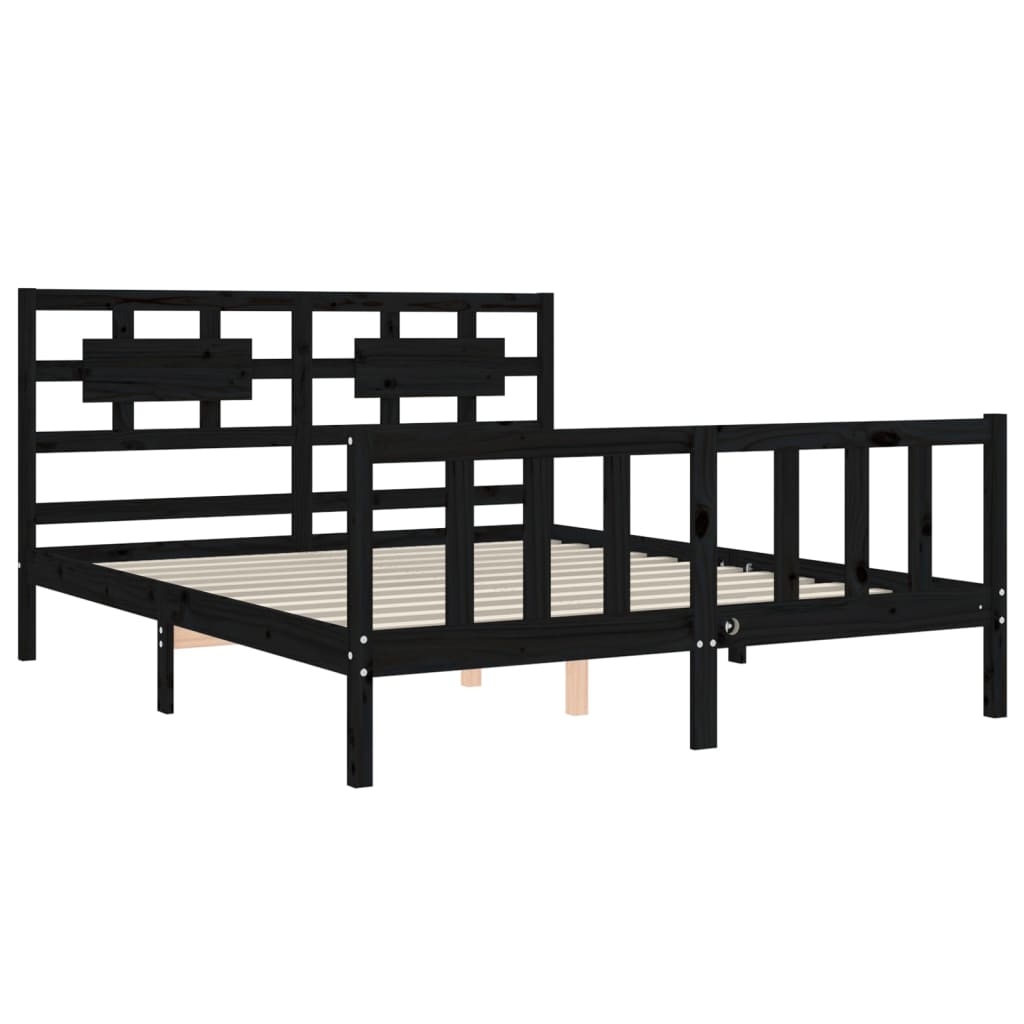 Bed Frame without Mattress Black 150x200 cm Solid Wood Pine