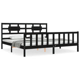 Bed Frame without Mattress Black 183x203 cm King Solid Wood Pine - Front View