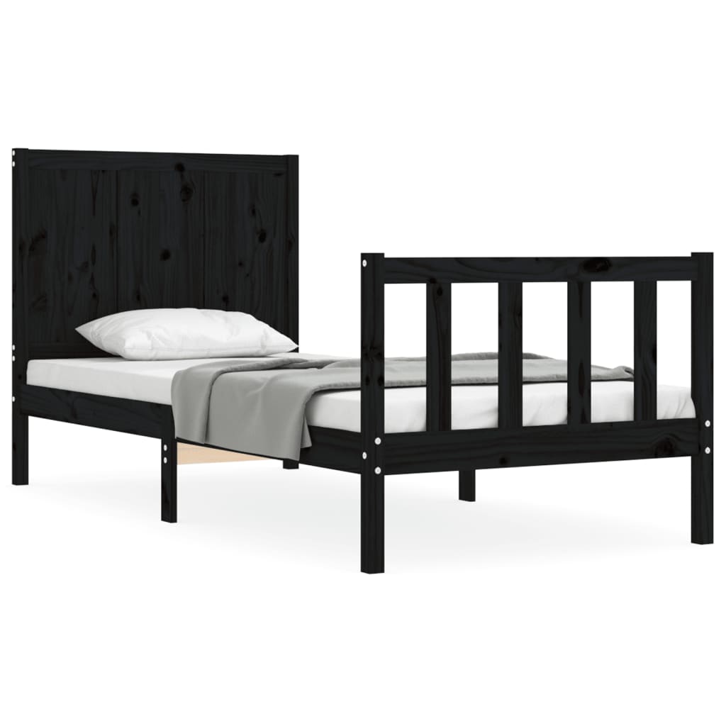 Bed Frame without Mattress Black 90x190 cm Solid Wood Pine