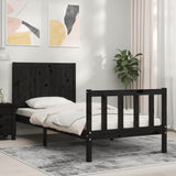 Bed Frame without Mattress Black 90x190 cm Solid Wood Pine - Side View
