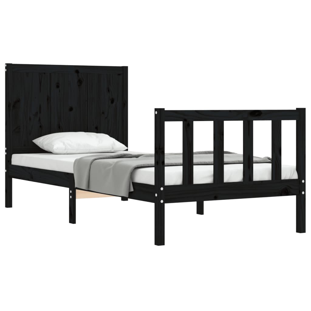 Bed Frame without Mattress Black 90x190 cm Solid Wood Pine