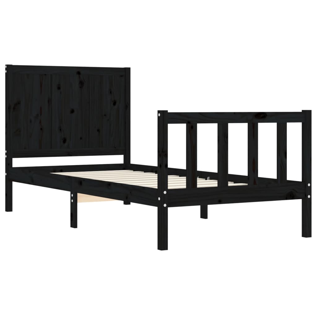 Bed Frame without Mattress Black 90x190 cm Solid Wood Pine