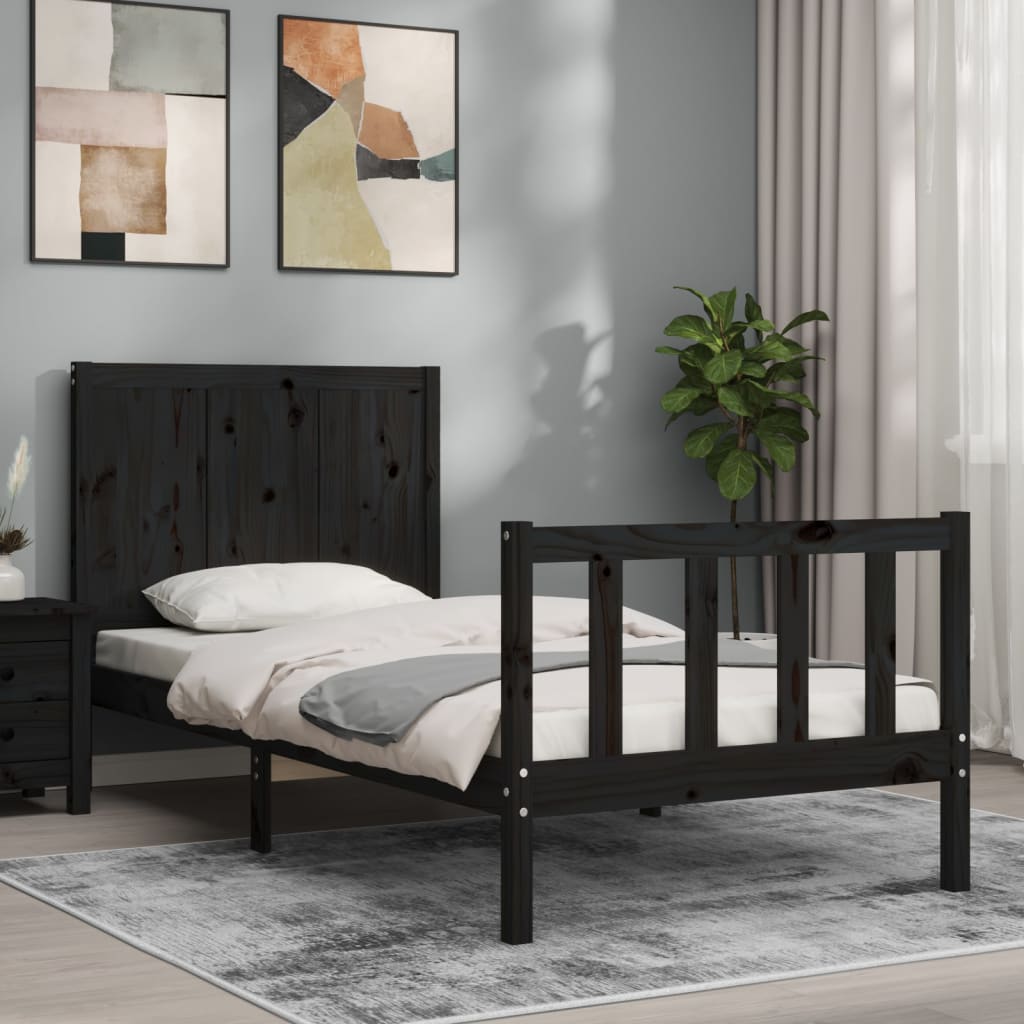Bed Frame without Mattress Black 90x190 cm Solid Wood Pine