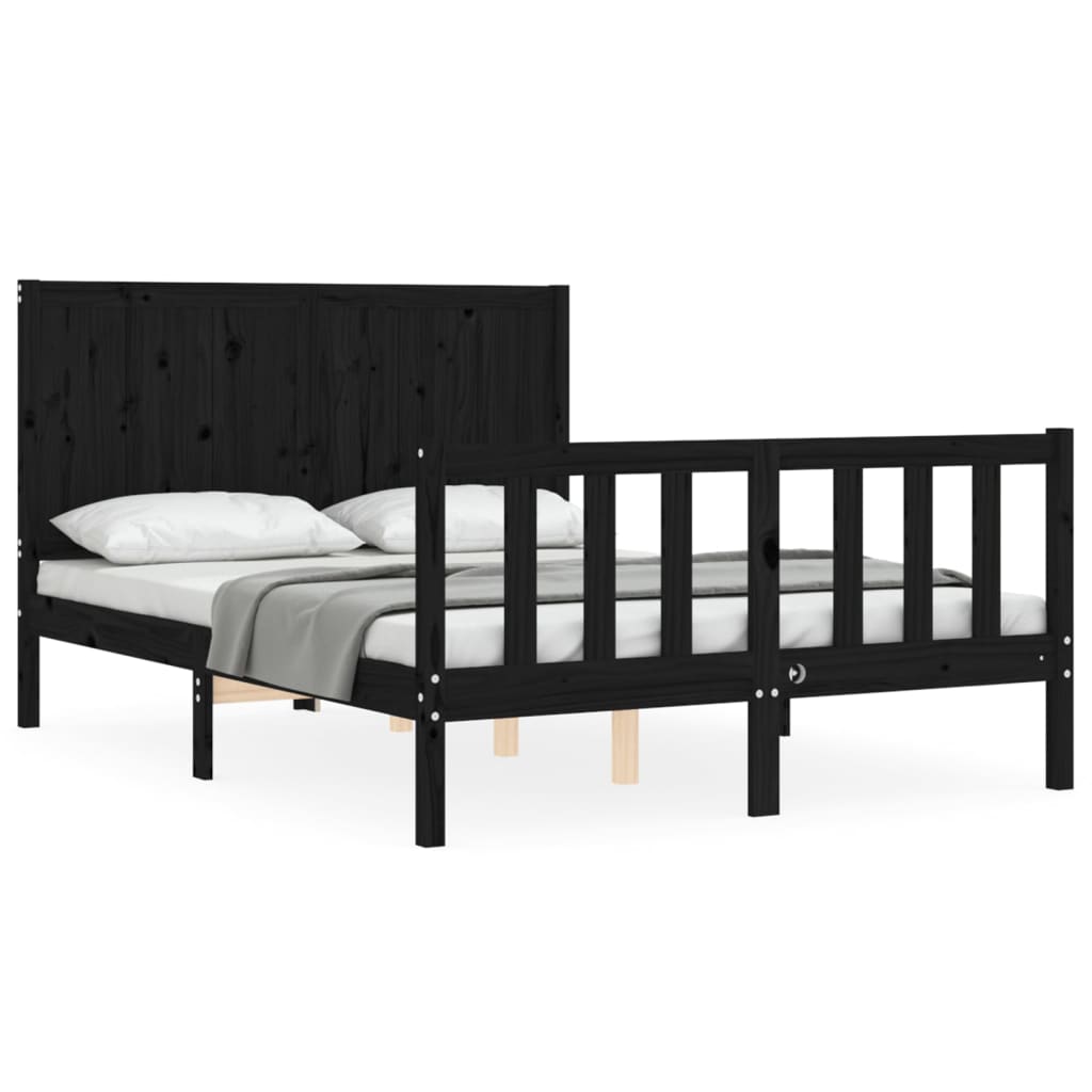 Bed Frame without Mattress Black 135x190 cm Solid Wood Pine