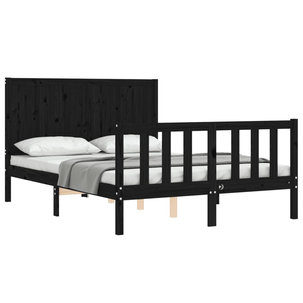Bed Frame without Mattress Black 135x190 cm Solid Wood Pine