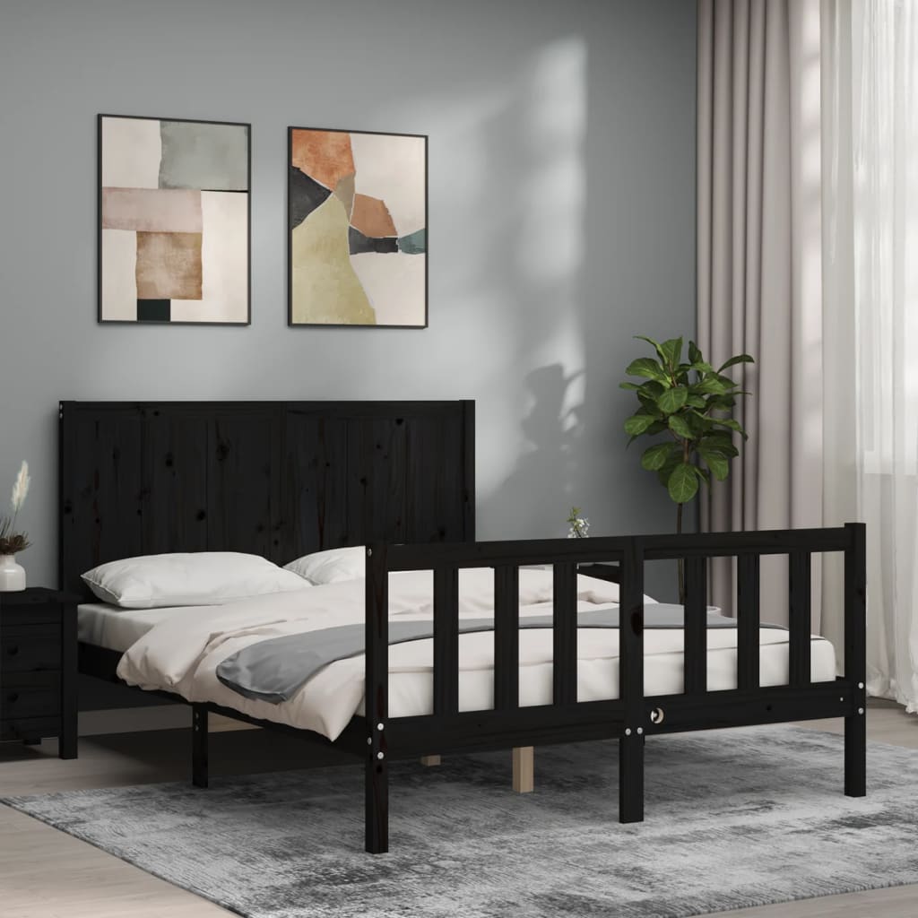 Bed Frame without Mattress Black 135x190 cm Solid Wood Pine