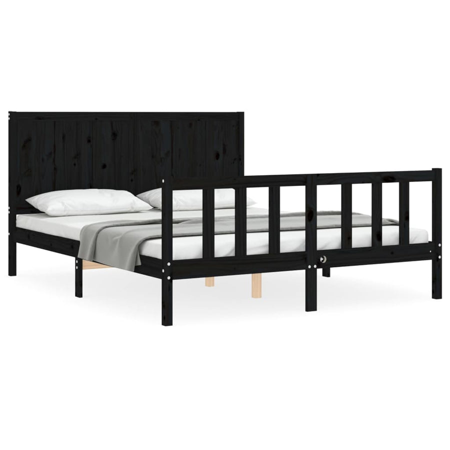 Bed Frame without Mattress Black 150x200 cm Solid Wood Pine