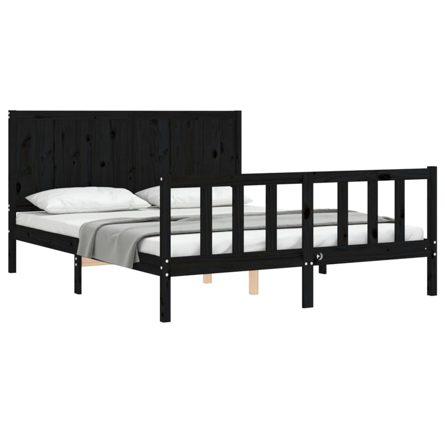Bed Frame without Mattress Black 150x200 cm Solid Wood Pine