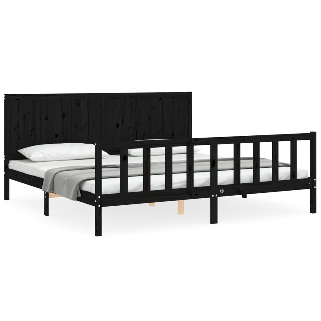 Bed Frame without Mattress Black 183x203 cm King Solid Wood Pine