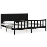 Bed Frame without Mattress Black 183x203 cm King Solid Wood Pine - Front View