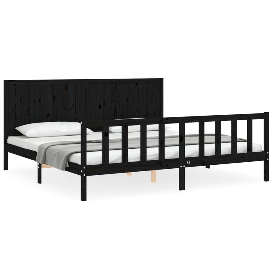 Bed Frame without Mattress Black 183x203 cm King Solid Wood Pine