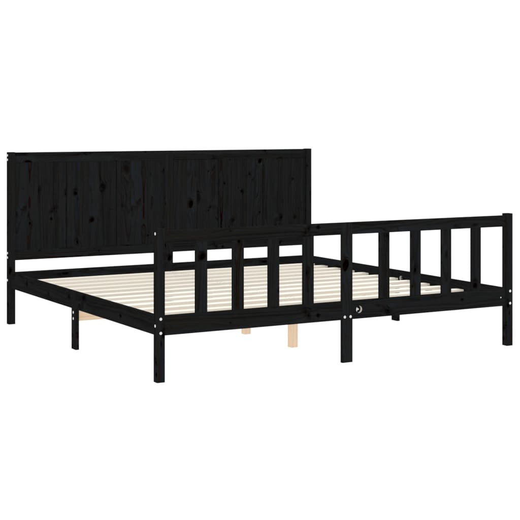 Bed Frame without Mattress Black 183x203 cm King Solid Wood Pine