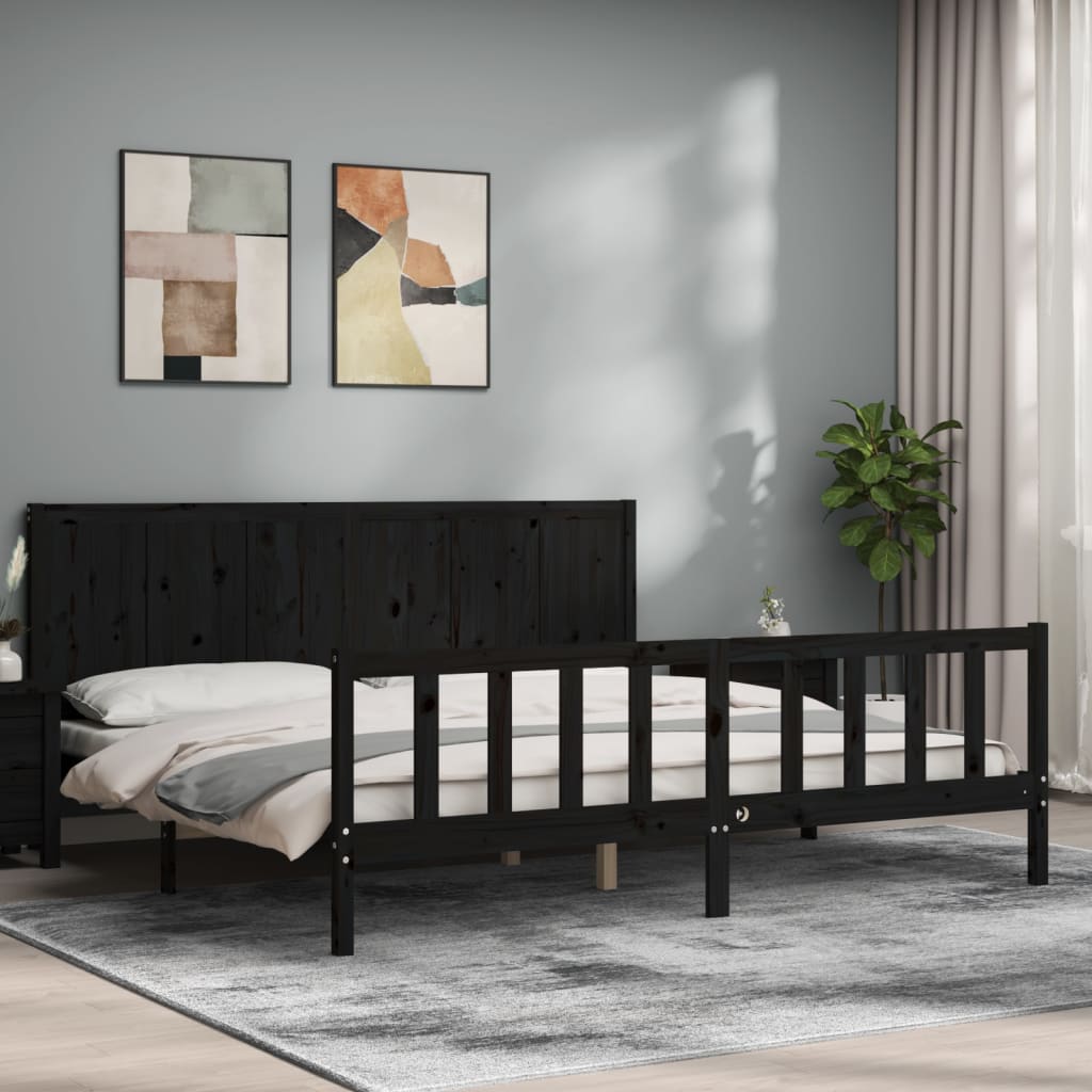 Bed Frame without Mattress Black 183x203 cm King Solid Wood Pine