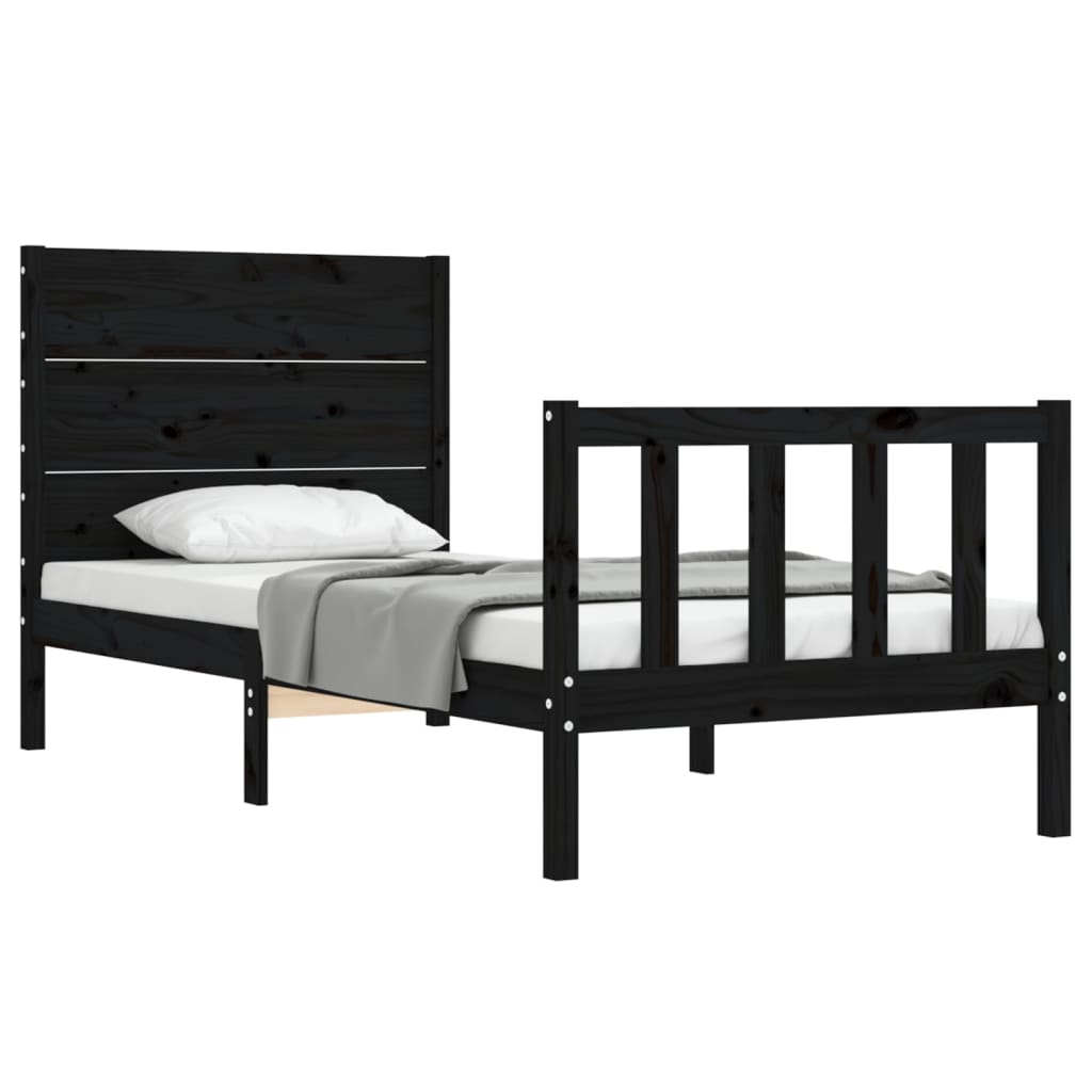 Bed Frame without Mattress Black 90x190 cm Solid Wood Pine