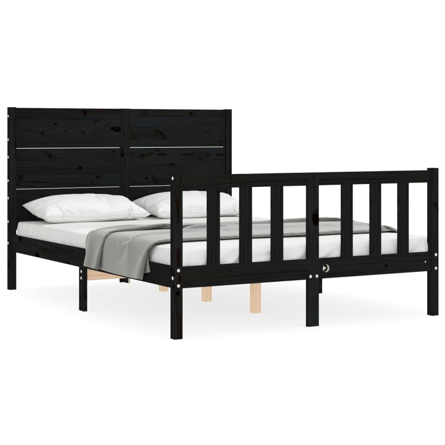 Bed Frame without Mattress Black 135x190 cm Solid Wood Pine
