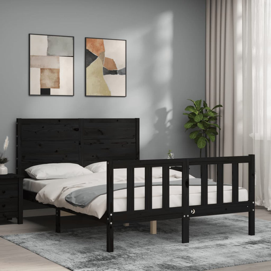 Bed Frame without Mattress Black 135x190 cm Solid Wood Pine