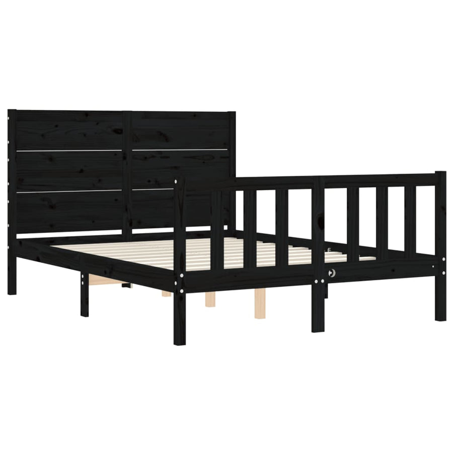 Bed Frame without Mattress Black 135x190 cm Solid Wood Pine