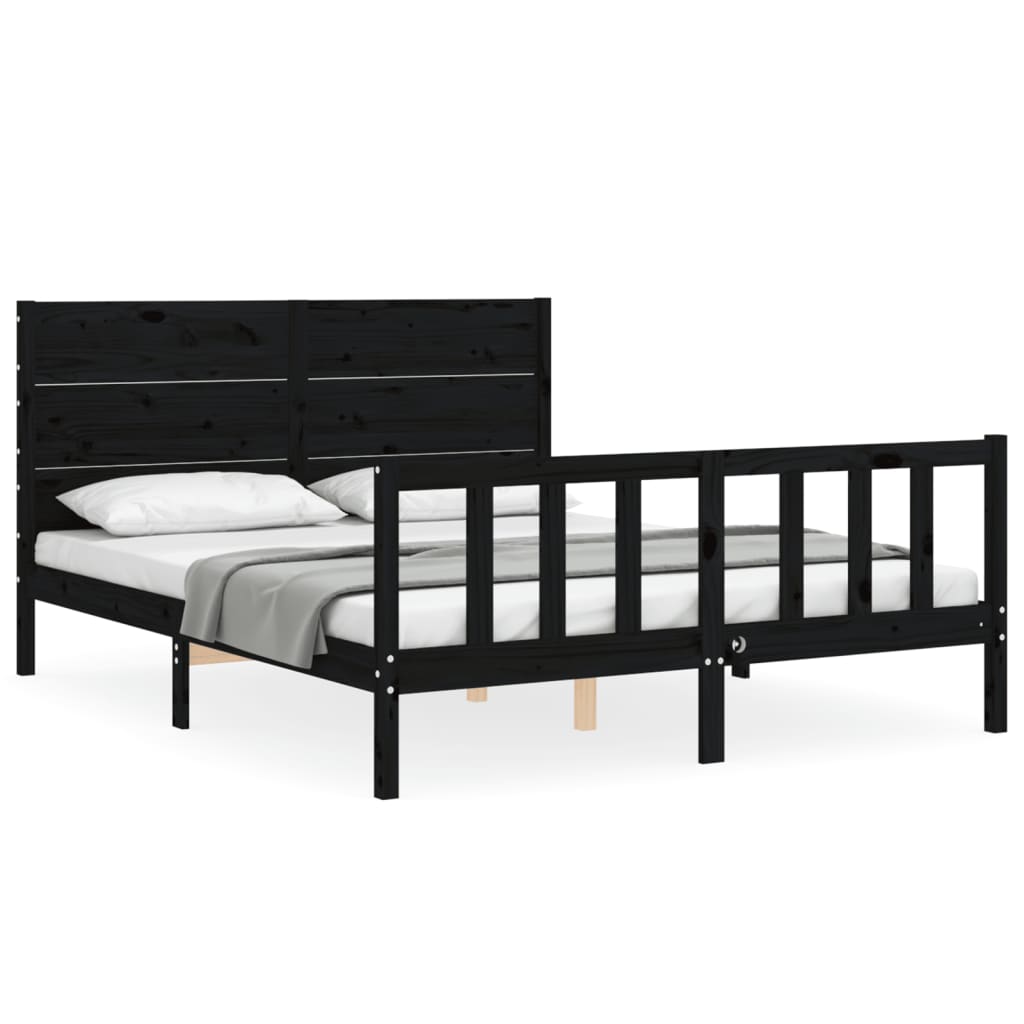 Bed Frame without Mattress Black 150x200 cm Solid Wood Pine