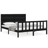 Bed Frame without Mattress Black 150x200 cm Solid Wood Pine - Front View