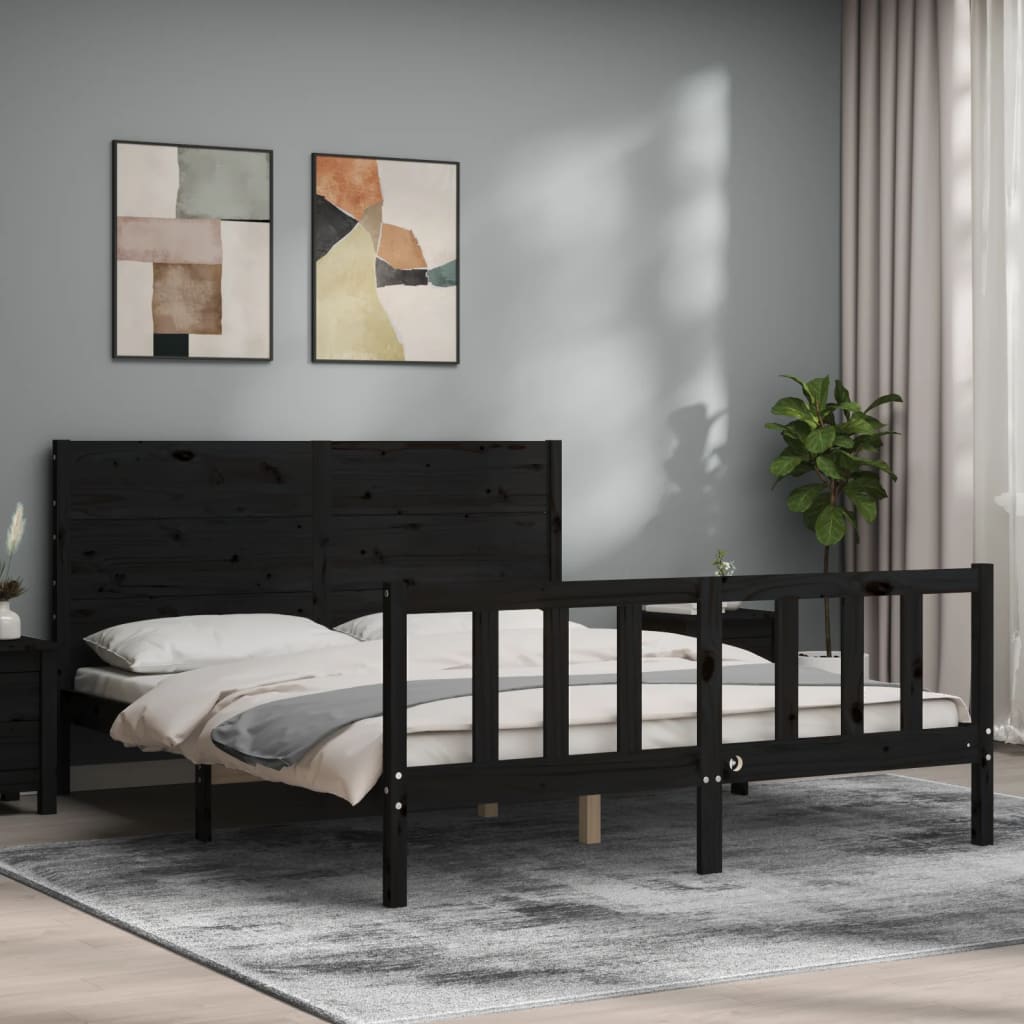 Bed Frame without Mattress Black 150x200 cm Solid Wood Pine