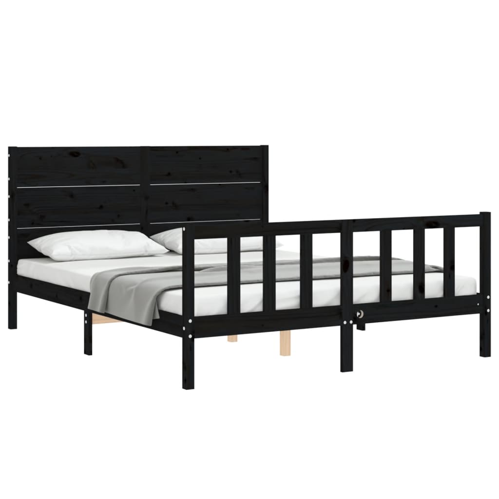 Bed Frame without Mattress Black 150x200 cm Solid Wood Pine