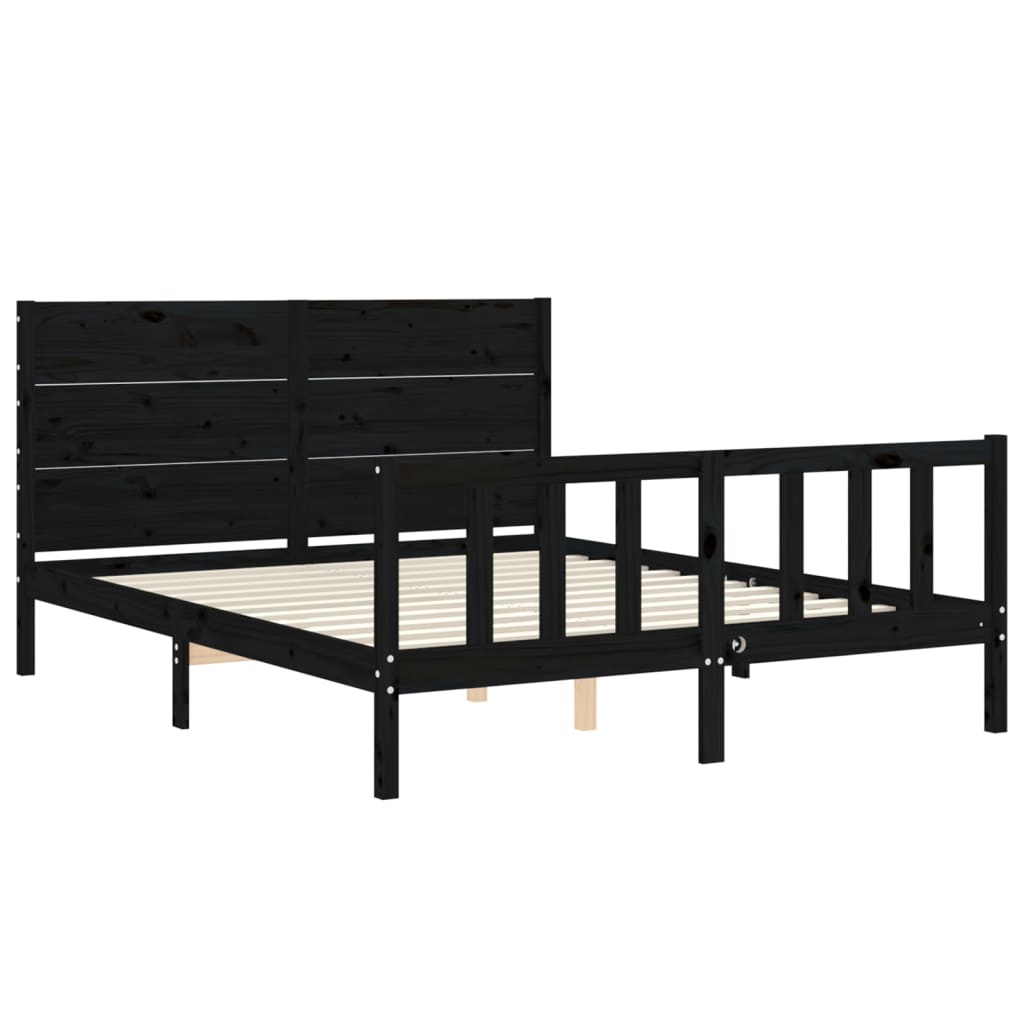 Bed Frame without Mattress Black 150x200 cm Solid Wood Pine