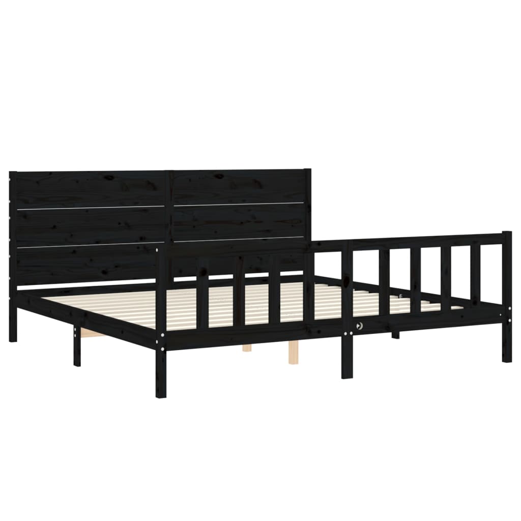 Bed Frame without Mattress Black 183x203 cm King Solid Wood Pine