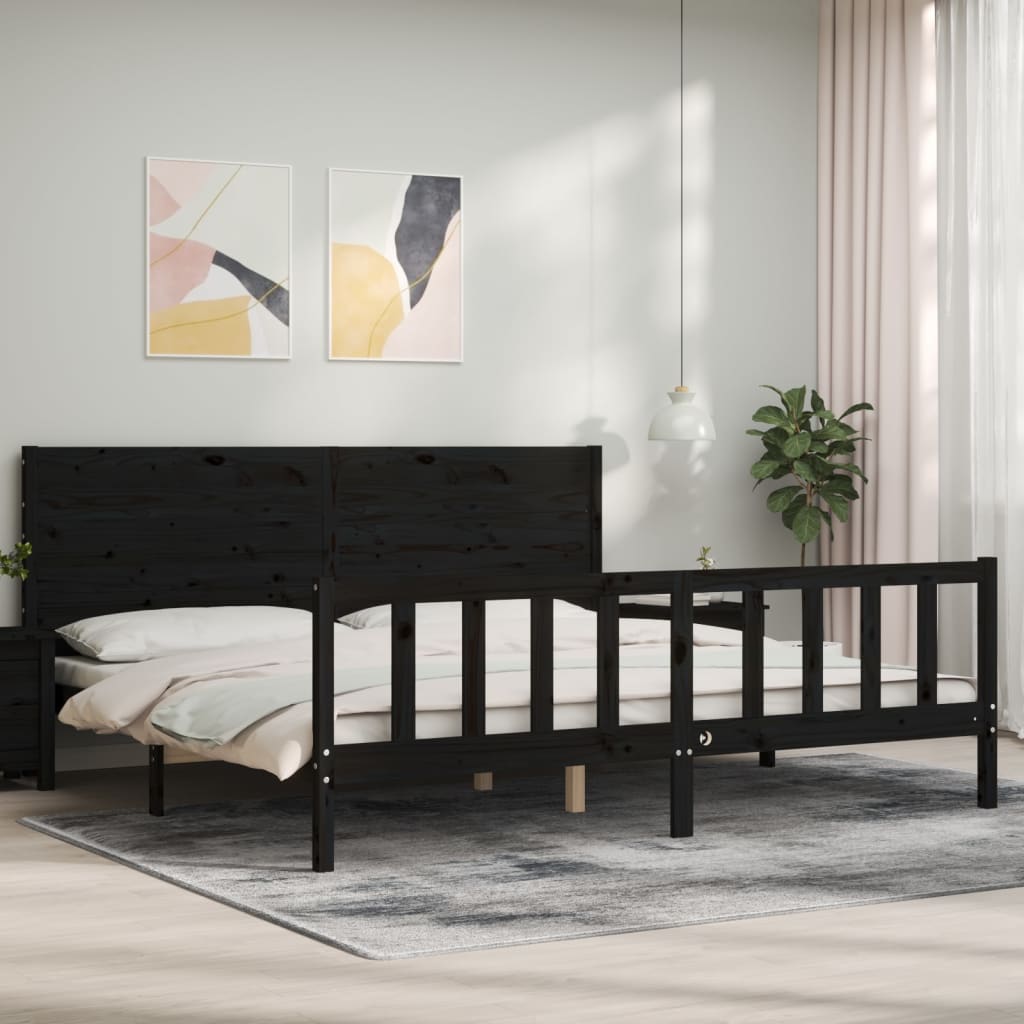 Bed Frame without Mattress Black 183x203 cm King Solid Wood Pine