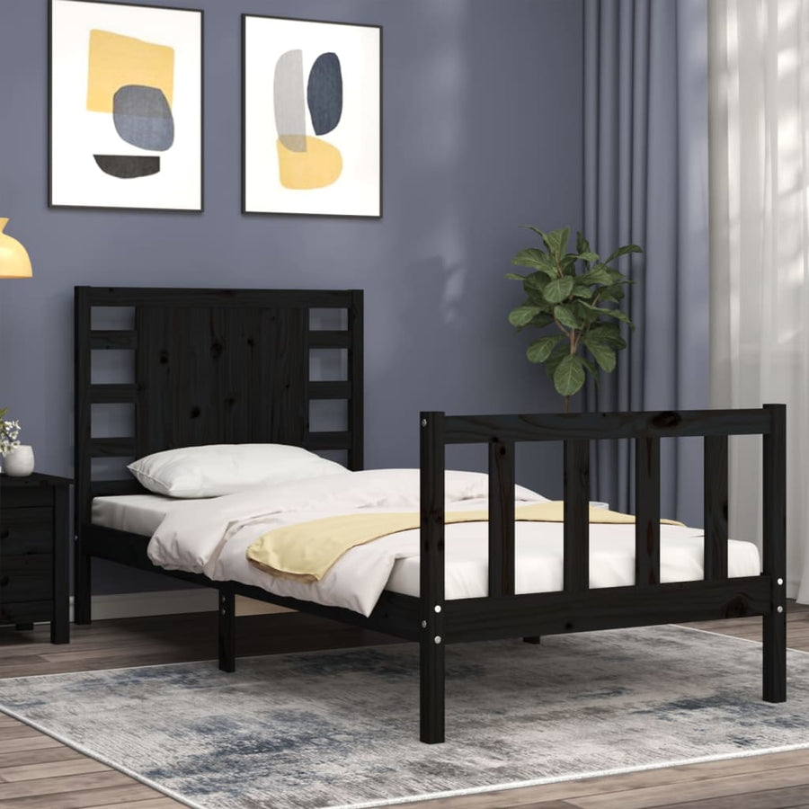 Bed Frame without Mattress Black 90x190 cm Solid Wood Pine