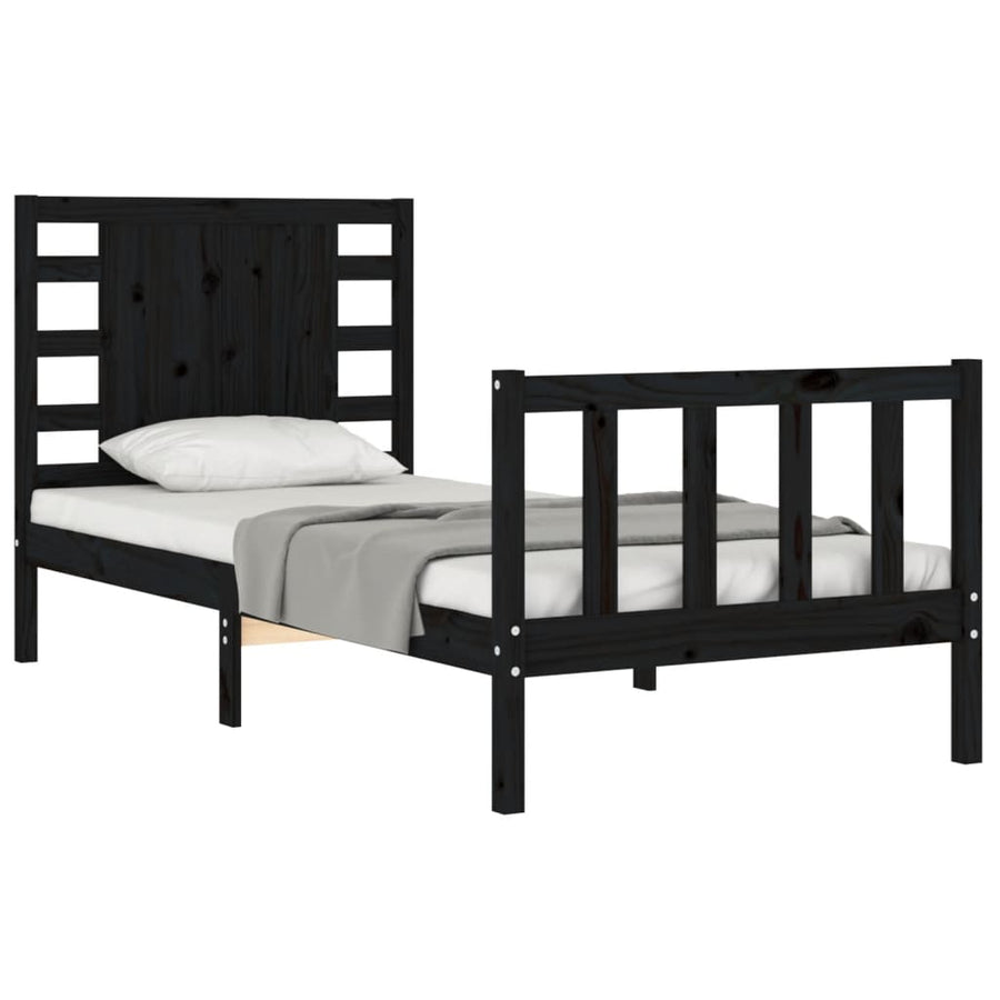 Bed Frame without Mattress Black 90x190 cm Solid Wood Pine
