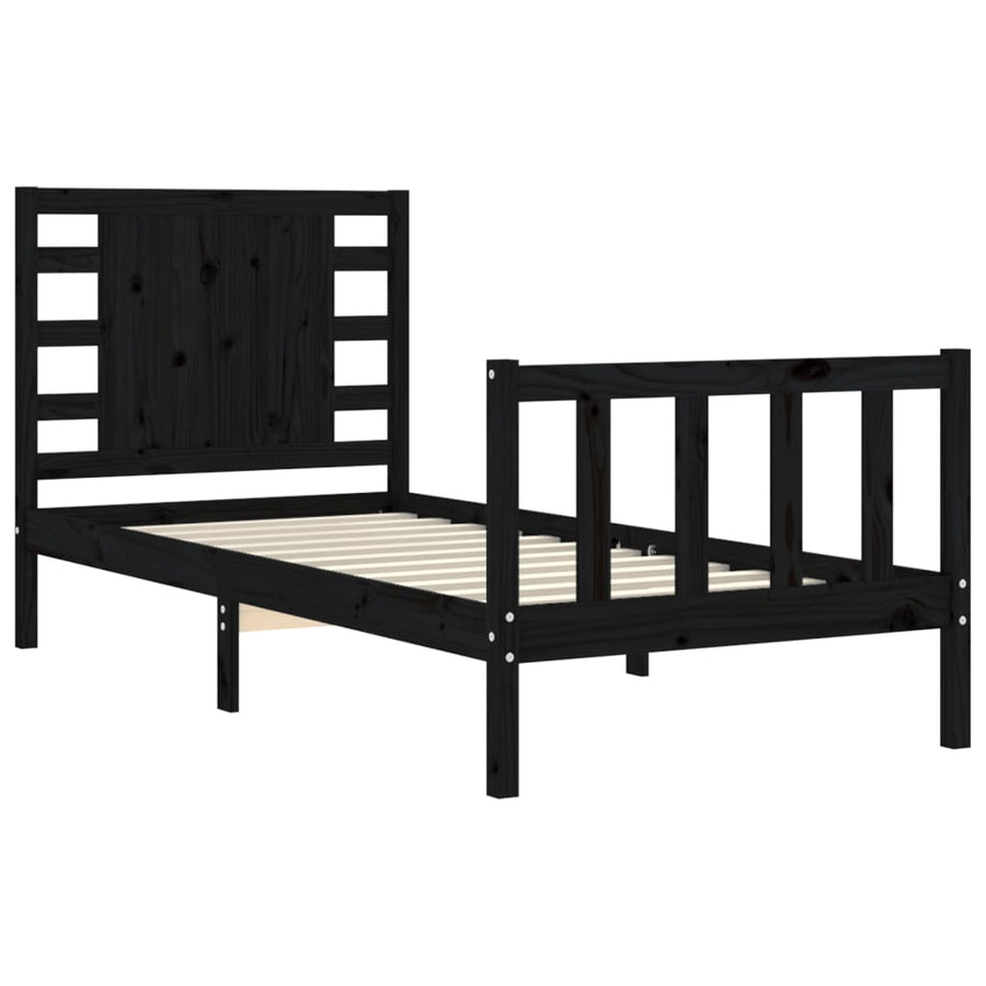 Bed Frame without Mattress Black 90x190 cm Solid Wood Pine