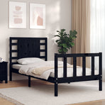Bed Frame without Mattress Black 90x190 cm Solid Wood Pine