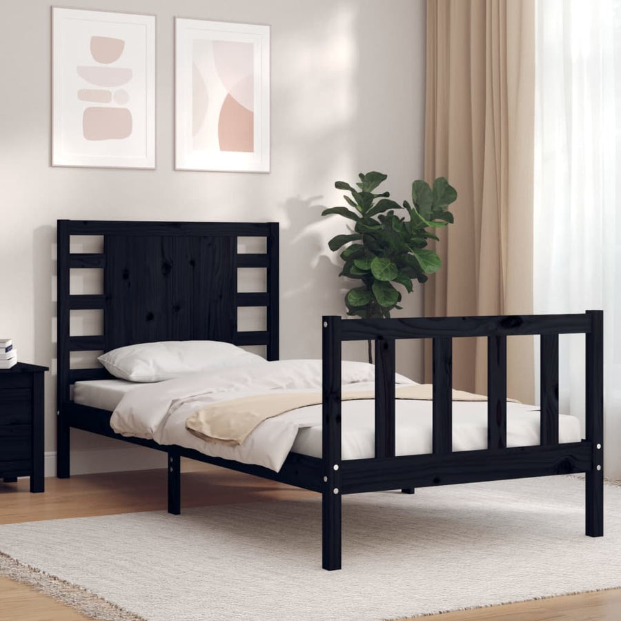Bed Frame without Mattress Black 90x190 cm Solid Wood Pine