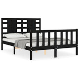 Bed Frame without Mattress Black 135x190 cm Solid Wood Pine - Front View