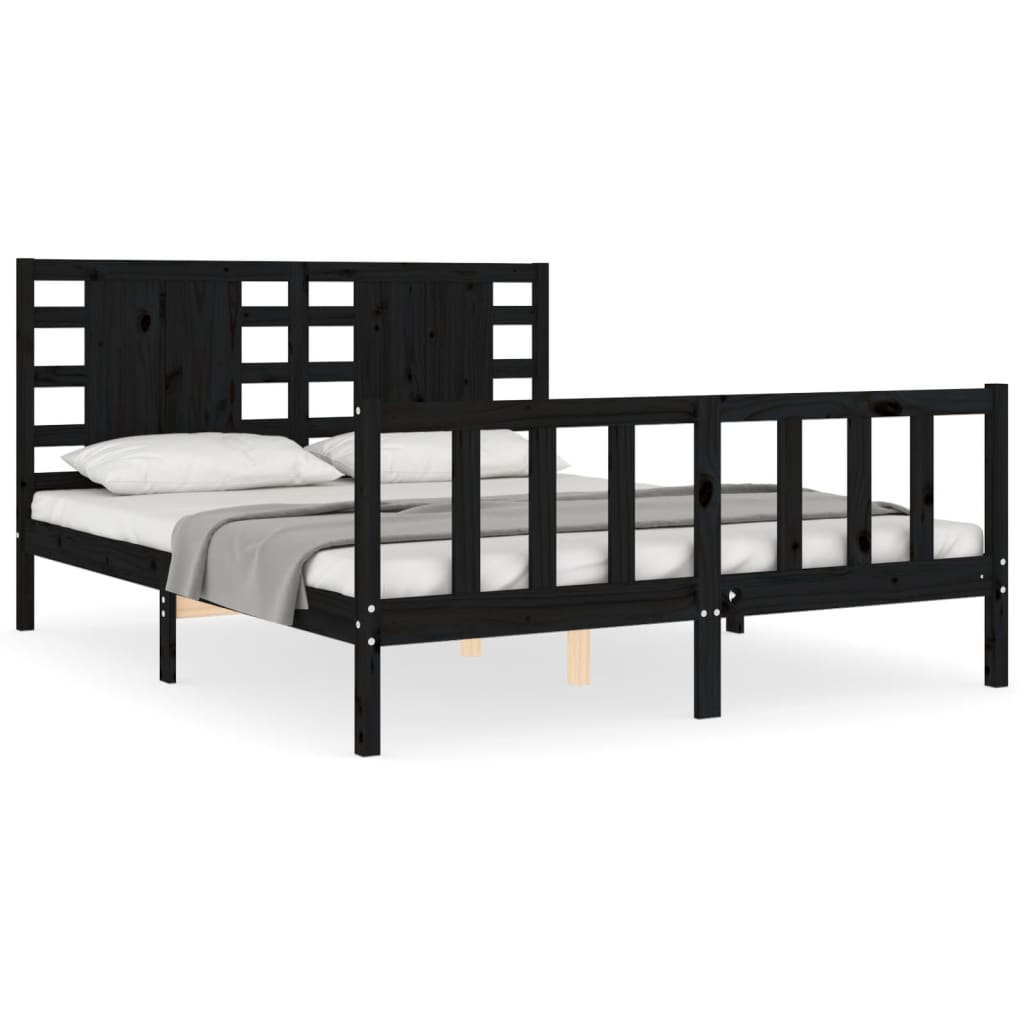 Bed Frame without Mattress Black 150x200 cm Solid Wood Pine