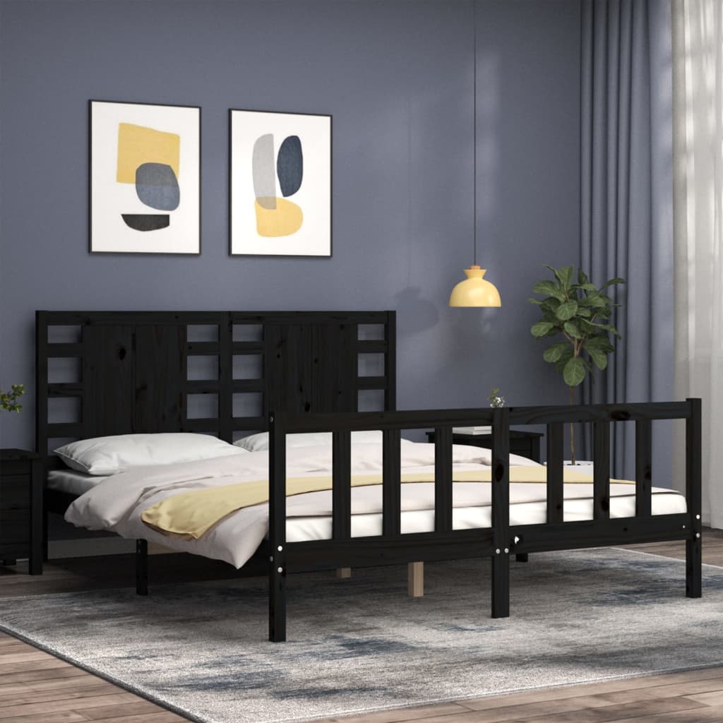 Bed Frame without Mattress Black 150x200 cm Solid Wood Pine