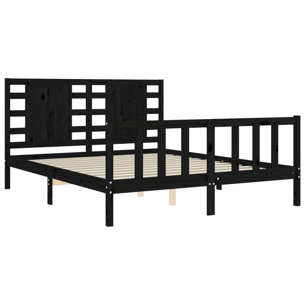Bed Frame without Mattress Black 150x200 cm Solid Wood Pine