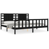Bed Frame without Mattress Black 183x203 cm King Solid Wood Pine - Front View
