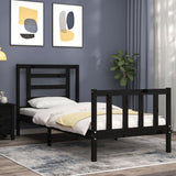 Bed Frame without Mattress Black 90x190 cm Solid Wood Pine - Side View