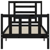 Bed Frame without Mattress Black 90x190 cm Solid Wood Pine - Rear View