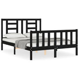Bed Frame without Mattress Black 135x190 cm Solid Wood Pine - Front View