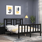 Bed Frame without Mattress Black 135x190 cm Solid Wood Pine - Side View