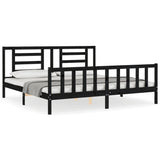 Bed Frame without Mattress Black 183x203 cm King Solid Wood Pine - Front View